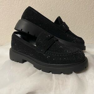 Forever Link Black Sparkle Platform Loafers
